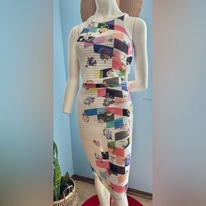 2 Piece- Matching, Multicolor Patchwork Pencil Skirt - White Base